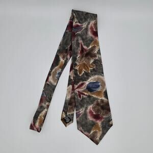 Vintage 417 Van Heusen Floral Silk Necktie Gray Blue Burgundy Brown Costa Rica